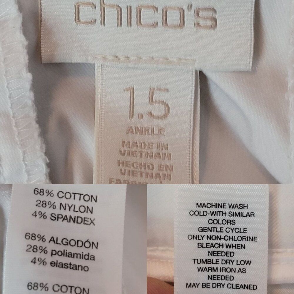 Chico's Pants‎ M White Ankle Stretch High Rise Roll Tab Flat Back Athleisure - Picture 3 of 11